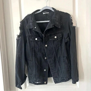 Black Distressed Jean Jacket l S